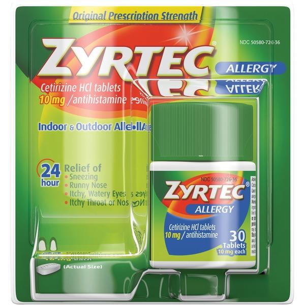 Zyrtec AllergyTablets - For Runny Nose, Sneezing, Itchy Throat - 30 / Box