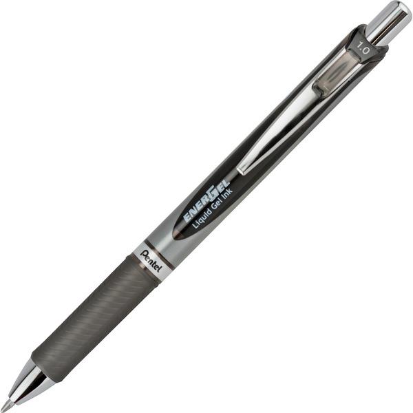 Pentel EnerGel RTX Liquid Gel Pens - Bold Pen Point - 1 mm Pen Point Size - Refillable - Retractable - Black - Gray Barrel - 1 Each