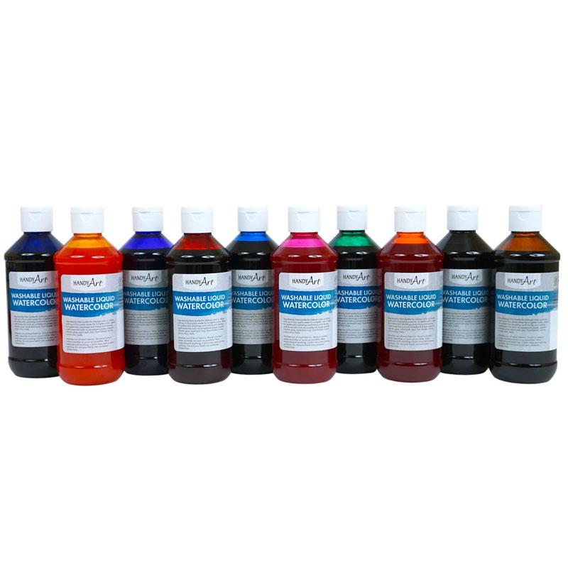 Handy Art Washable Liquid Watercolors - 8 oz - 10 / Set