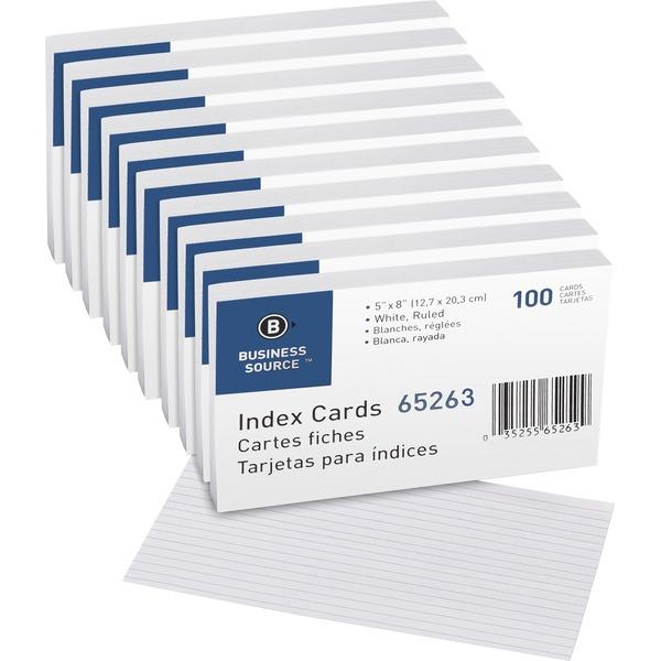 Business Source Ruled White Index Cards - Front Ruling Surface - Ruled - 72 lb Basis Weight - 5