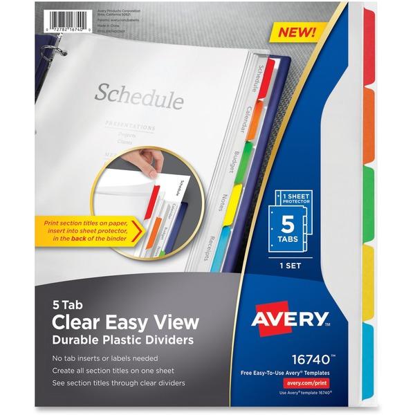 Avery® Easy View Durable Dividers - 5 x Divider(s) - 5 Tab(s) - 5 Tab(s)/Set - 9.5