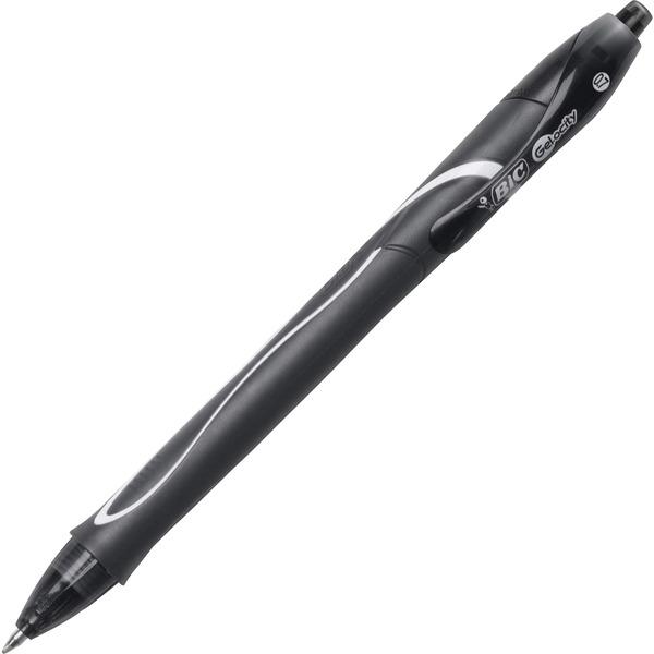 BIC Gel-ocity .7mm Retractable Pen - Medium Pen Point - 0.7 mm Pen Point Size - Retractable - Black Gel-based Ink - 12 / Dozen
