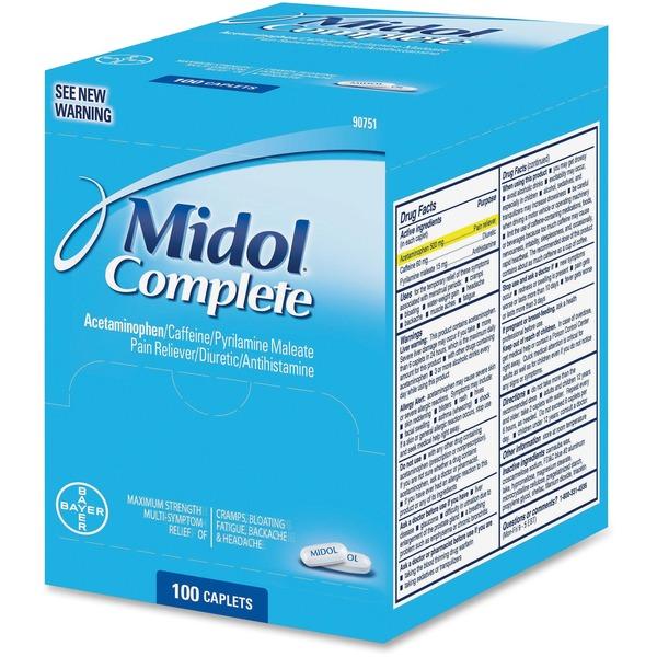 Acme United Midol Complete Pain Reliever Caplets - For Menstrual Cramp, Backache, Muscular Pain, Headache, Bloating - 100 / Box