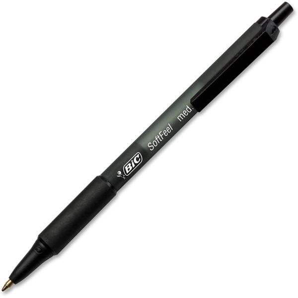 BIC SoftFeel Retractable Ball Pens - Medium Pen Point - 1 mm Pen Point Size - Retractable - Black - Black Barrel - 36 / Box