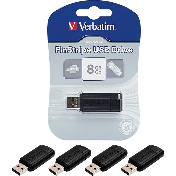 Verbatim PinStripe USB Drive - 8 GB - USB 2.0 - Black