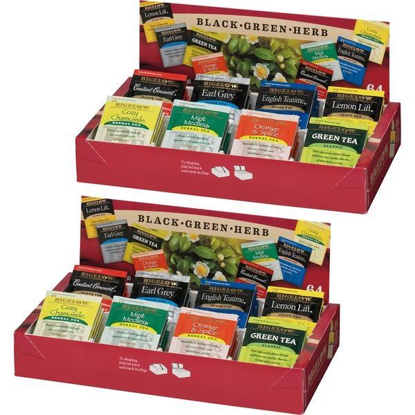 Bigelow® 8-Flavor Tea Assortment Tea Tray Pack - Black Tea, Green Tea - Assorted - 128 / Bundle