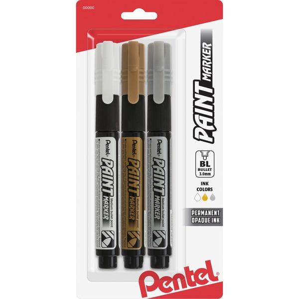 Pentel Opaque Bullet Tip Paint Markers - 0.3 mm Marker Point Size - Bullet Marker Point Style - Assorted - 3 / Pack