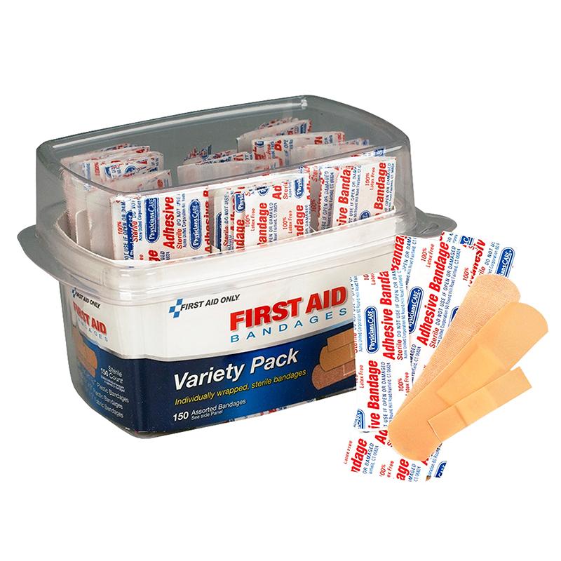 First Aid Only Assorted Bandage Box Kit - 1Each - 150 - Clear - Plastic, Fabric