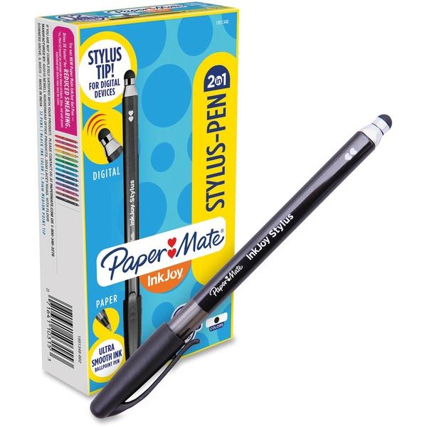Paper Mate 2-in-1 InkJoy Stylus Pen - 12 Pack - Rubber - Black