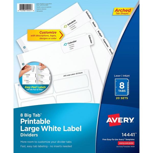 Avery® Big Tab Dividers - Large Easy Peel Printable Labels - 160 x Divider(s) - 8 Tab(s) - 5 Tab(s)/Set - 8.5