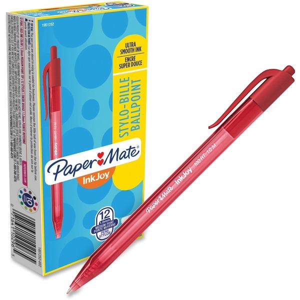 Paper Mate InkJoy 100 RT Pens - Medium Pen Point - 1 mm Pen Point Size - Retractable - Red - Translucent Barrel - 12 / Dozen