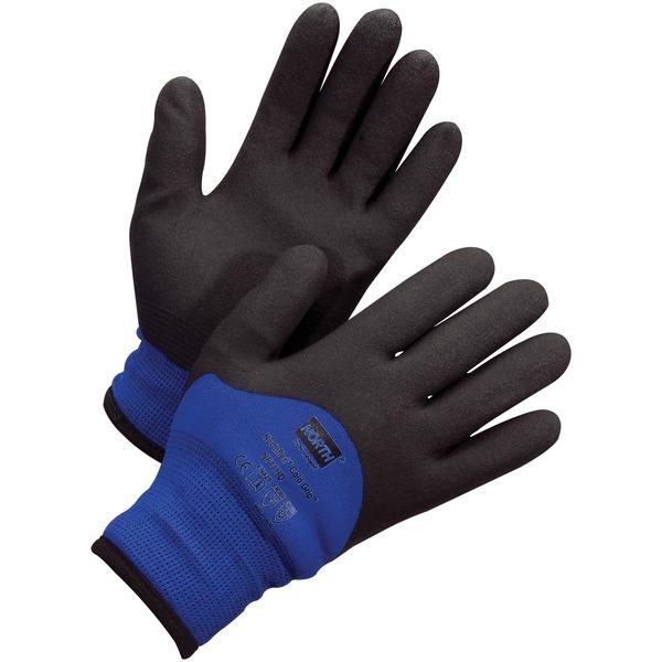 Honeywell Northflex Coated Cold Grip Gloves - Large Size - Nylon Shell, Polyvinyl Chloride (PVC) Palm, Polyamide, Synthetic Liner - Blue, Black - Heavyweight, Insulated, Flexible, Shock Absorbing, Vib