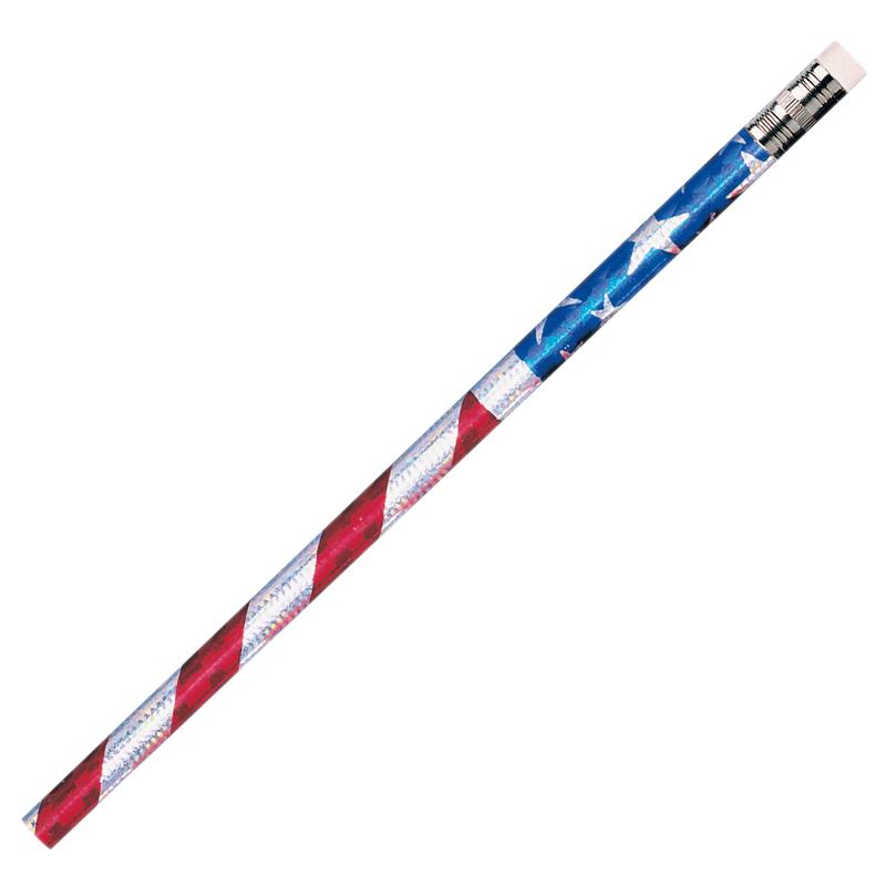 Moon Products Stars/Stripes Glitz Pencils - #2 Lead - Red Wood, White, Blue Barrel - 12 / Dozen