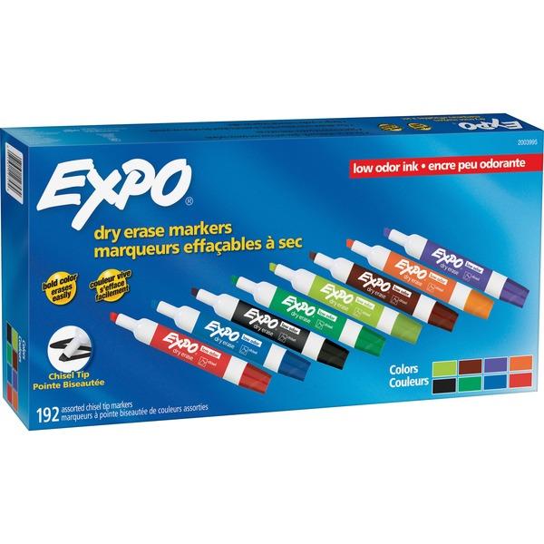  Expo Low- Odor Dry- Erase Markers - Fine, Ultra Fine Marker Point - Chisel, Bullet Marker Point Style - Assorted, Blue, Lime, Red, Brown, Orange, Green, Black, Purple Alcohol Based Ink - 192/Pack