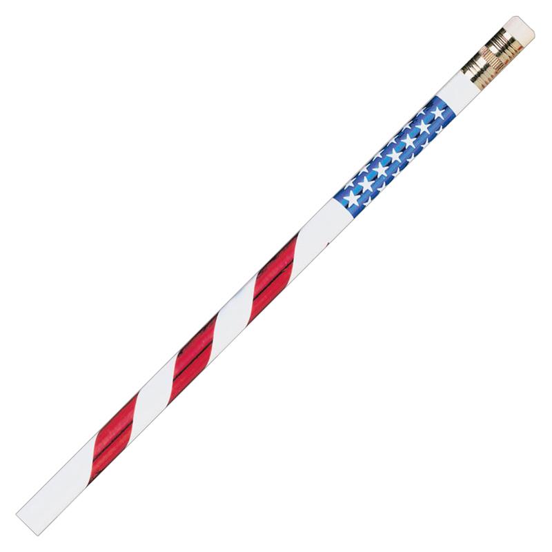 Moon Products Stars & Stripes Themed Pencils - #2 Lead - Red, White, Blue Barrel - 12 / Dozen