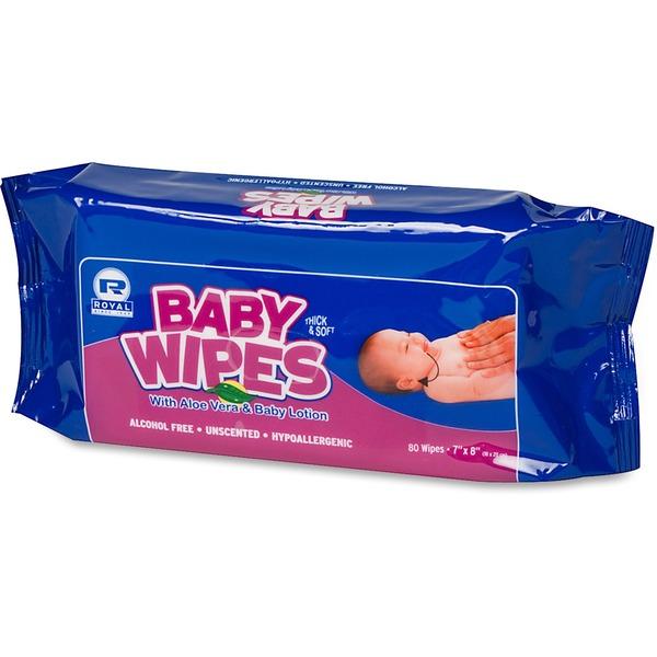 Royal Paper Products Baby Wipes Refill Pack - White - Unscented, Extra Soft, Pre-moistened, Alcohol-free, Hypoallergenic - For School, Home, Skin, Church, Day Care - 80 Quantity Per Pack - 960 / Carto