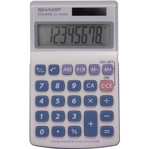 Sharp Calculators EL-240SAB 8-Digit Handheld Calculator - 3-Key Memory, Sign Change, Auto Power Off - 8 Digits - LCD - Battery/Solar Powered - 1 - LR1130 - 0.7