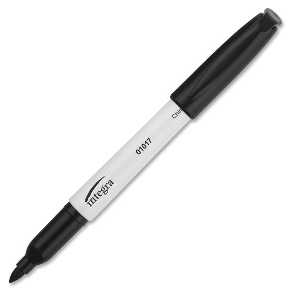 Integra Bullet Tip Dry-erase Whiteboard Markers - Bullet Marker Point Style - Black Alcohol Based Ink - Black Barrel - Fiber Tip - 12 / Dozen