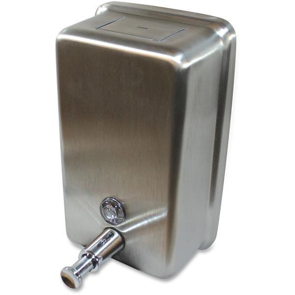 Genuine Joe Stainless Vertical Soap Dispenser - Manual - 1.25 quart Capacity - Stainless Steel - 1Each