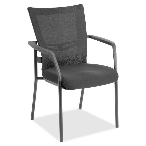 Lorell Mesh Back Guest Chair - Black Fabric Seat - Nylon Back - Powder Coated Frame - Four-legged Base - Black, Gray - 25