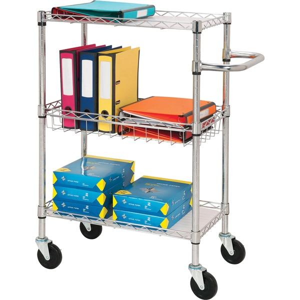 Lorell 3-Tier Rolling Carts - 99 lb Capacity - 4 Casters - Steel - x 16