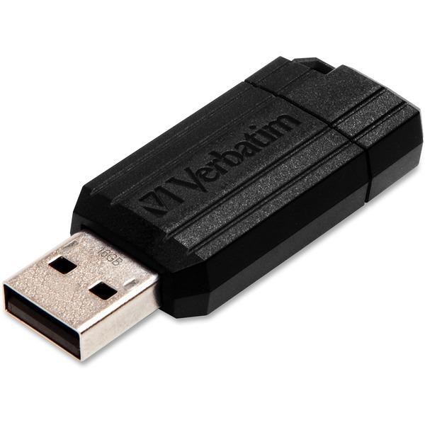 Verbatim 16GB Pinstripe USB Flash Drive - Black - 16GB - Black - 1pk