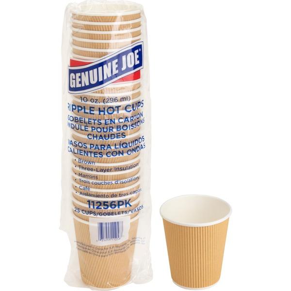 Genuine Joe Ripple Hot Cups - 10 fl oz - 25 / Pack - Brown - Hot Drink