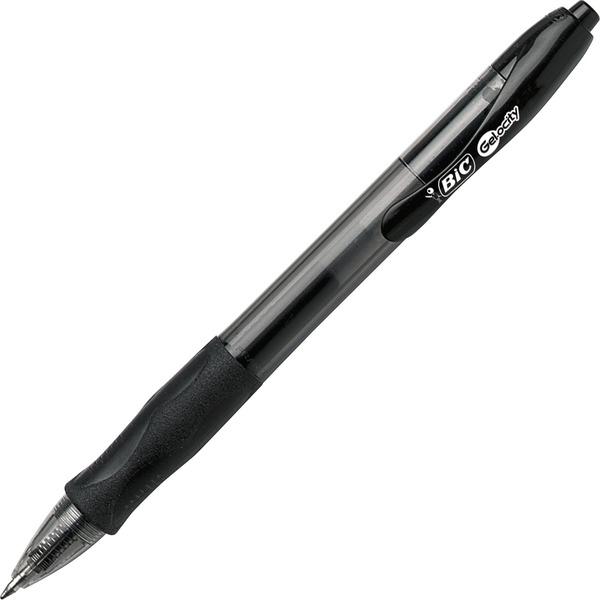  Bic Gel Retractable Pens - Medium Pen Point - 0.7 Mm Pen Point Size - Retractable - Black Gel- Based Ink - Tinted, Clear Barrel - 24/Box