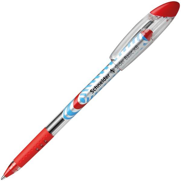  Schneider Slider Xb Ballpoint Pens - Red - Clear Barrel - Steel Tip - 10/Box