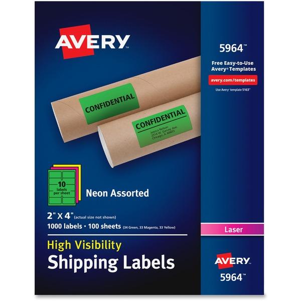 Avery® High-Visibility Neon Shipping Labels - Permanent Adhesive - 4