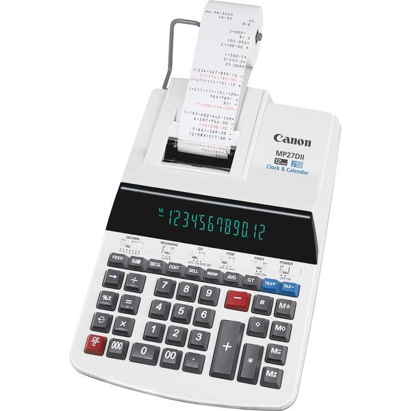 Canon MP27DII Print Calculator - Dual Color Print - Dot Matrix - 4.8 lps - Heavy Duty, Extra Large Display, Auto Power Off, Clock, Calendar, Sign Change, Item Count - 12 Digits - Fluorescent - AC Supp