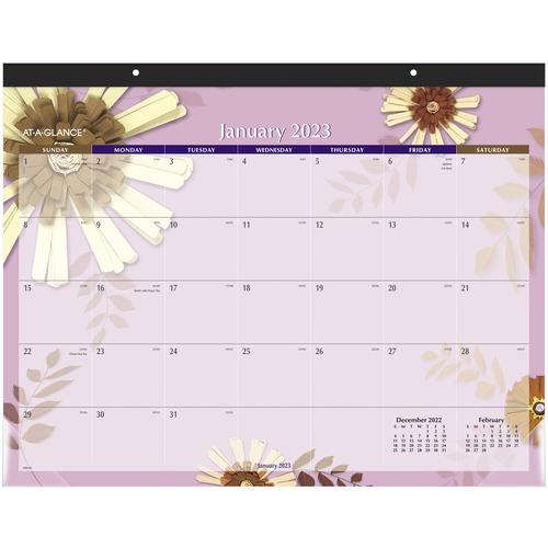 At-A-Glance Paper Flowers Academic Calendar Desk Pad - Julian Dates - Monthly - July 2020 till July 2021 - Dark Blue - Paper, Poly - 17