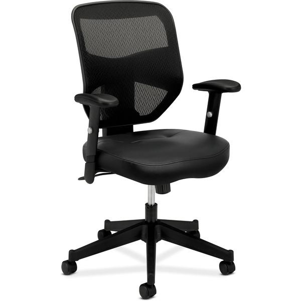 HON Prominent Mesh High-Back Task Chair - Black SofThread Leather Seat - Black Back - 5-star Base - 29