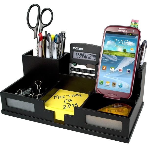 Victor 9525-5 Midnight Black Desk Organizer with Smart Phone Holder™ - 6 Compartment(s) - 4.0