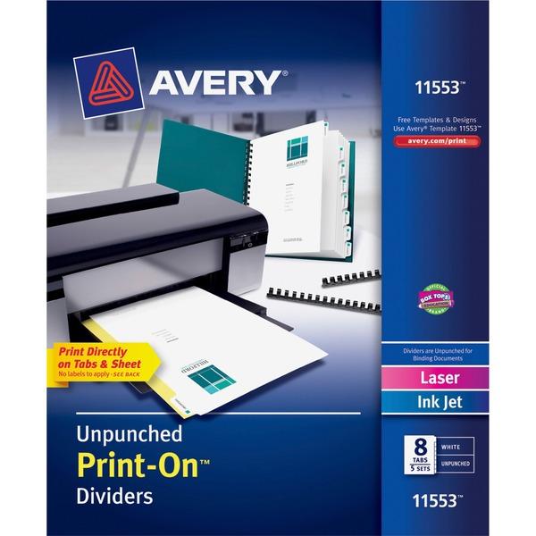 Avery® Customizable Unpunched Print-On Dividers - 8 x Divider(s) - Print-on Tab(s) - 8 Tab(s)/Set - 9.5