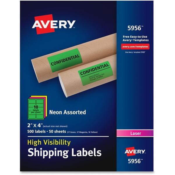 Avery® High-Visibility Neon Shipping Labels - Permanent Adhesive - 4