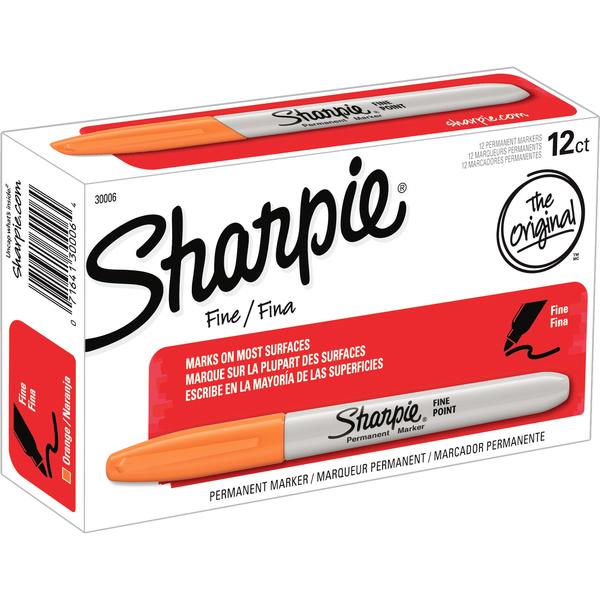 Sharpie Fine Point Permanent Marker - Fine Marker Point - 1 mm Marker Point Size - Orange - 12 / Pack