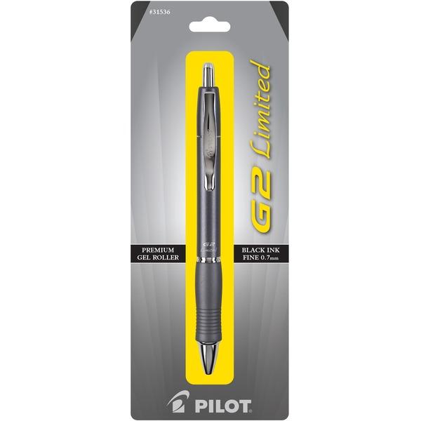 Pilot G2 Limited Retractable Gel Roller Pens - Fine Pen Point - 0.7 mm Pen Point Size - Refillable - Retractable - Black Gel-based Ink - Charcoal Metal Barrel - 1 Each