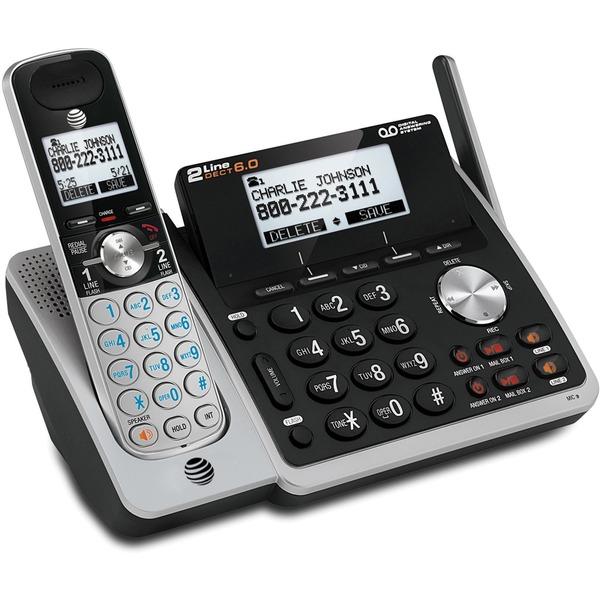 AT&T TL88102 DECT 6.0 2-Line Expandable Corded/Cordless Phone with Answering System, Silver/Black, 1 Handset - 2 x Phone Line - Speakerphone - Answering Machine - Backlight