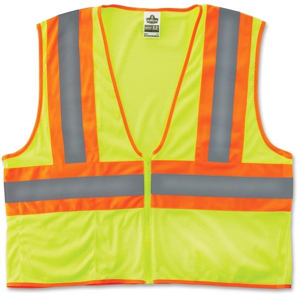 GloWear Class 2 Two-tone Lime Vest - Reflective, Machine Washable, Lightweight, Pocket, Zipper Closure - Large/Extra Large Size - Polyester Mesh - Lime - 1 / Each
