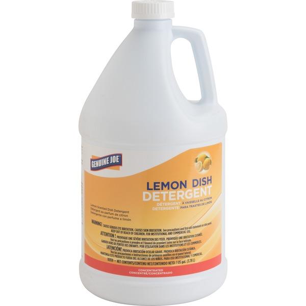 Genuine Joe Lemon Dish Detergent Gallon - Liquid - 128 fl oz (4 quart) - Lemon Scent - 4 / Carton - White