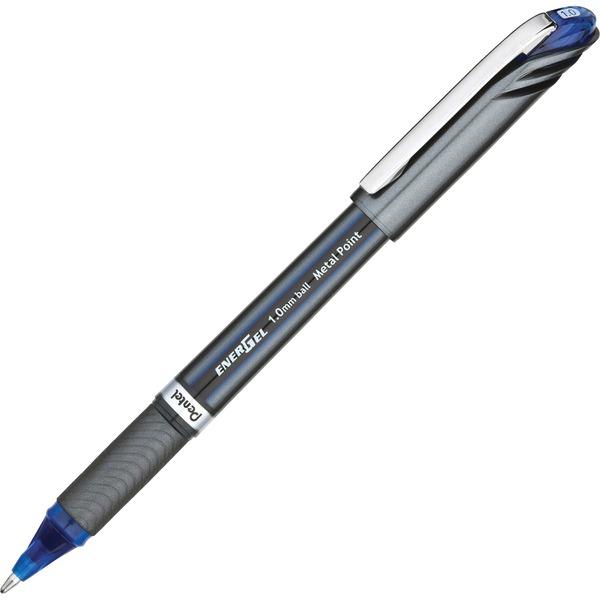 Pentel EnerGel NV Liquid Gel Pens - Bold Pen Point - 1 mm Pen Point Size - Blue Gel-based Ink - Gray Barrel - Metal Tip - 12 / Dozen