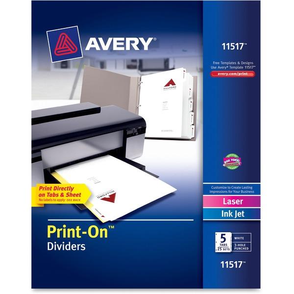 Avery® Customizable Print-On Dividers - 5 Print-on Tab(s) - 5 Tab(s)/Set - 8.5