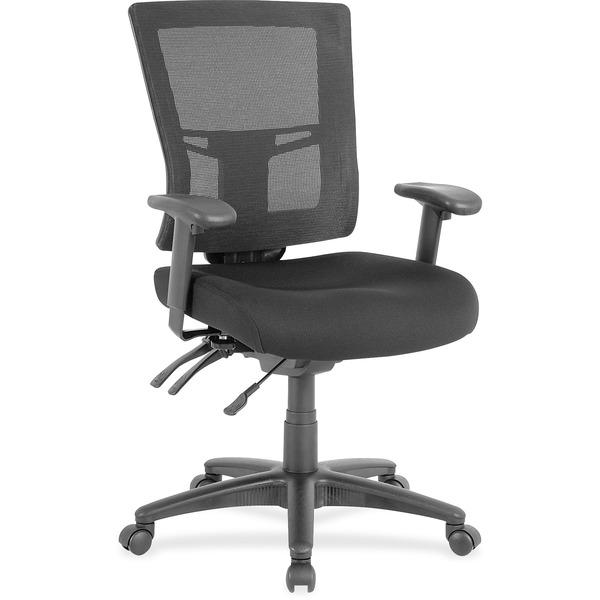 Lorell Swivel Mid-Back Mesh Chair - Black Fabric Seat - Black Nylon Back - 5-star Base - Black - 20.90