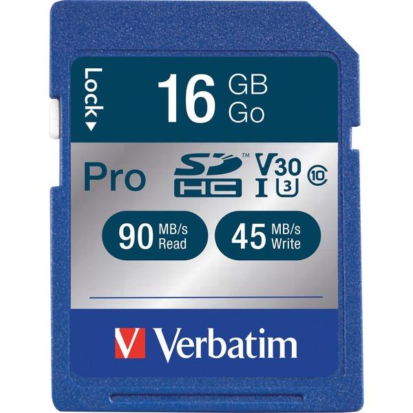 Verbatim 16GB Pro 600X SDHC Memory Card, UHS-1 U3 Class 10 - Class 10/UHS-I - 1 Card - 600x Memory Speed