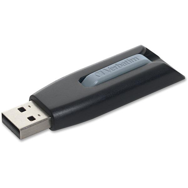 Verbatim 16GB Store 'n' Go V3 USB 3.0 Flash Drive - Gray - 16 GB USB 3.0 - Black/Gray - 1 Pack - Retractable