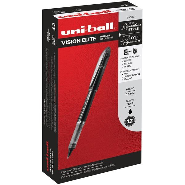 Uni- Ball Vision Elite Roller Ball Pen - Micro Pen Point - 0.5 Mm Pen Point Size - Black - 1 Each