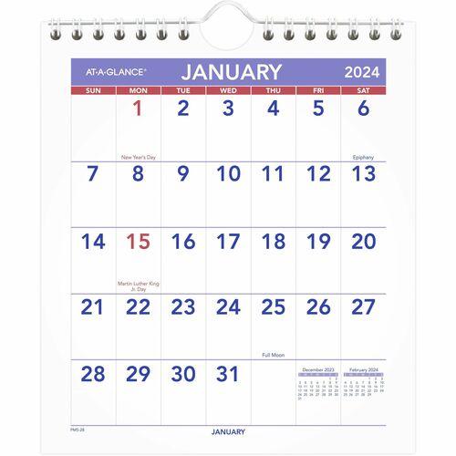 At-A-Glance Mini Wall/Desk Monthly Calendar - Julian Dates - Monthly - 1 Year - January 2021 till December 2021 - 1 Month Single Page Layout - 6 1/2