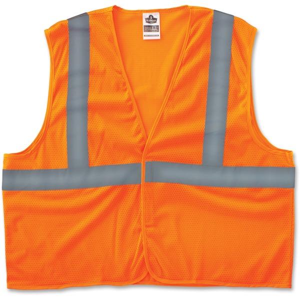 GloWear Class 2 Orange Super Econo Vest - Reflective, Machine Washable, Lightweight, Hook & Loop Closure - Large/Extra Large Size - Polyester Mesh - Orange - 1 / Each