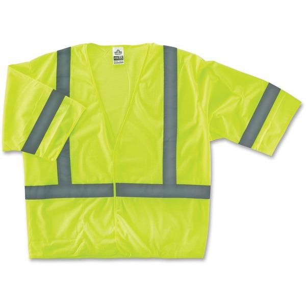 GloWear Class 3 Lime Economy Vest - Reflective, Machine Washable, Lightweight, Pocket, Hook & Loop Closure - Small/Medium Size - Polyester Mesh - Lime - 1 / Each